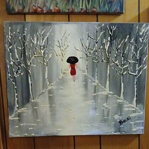 Red and Gray Winter Path Painting